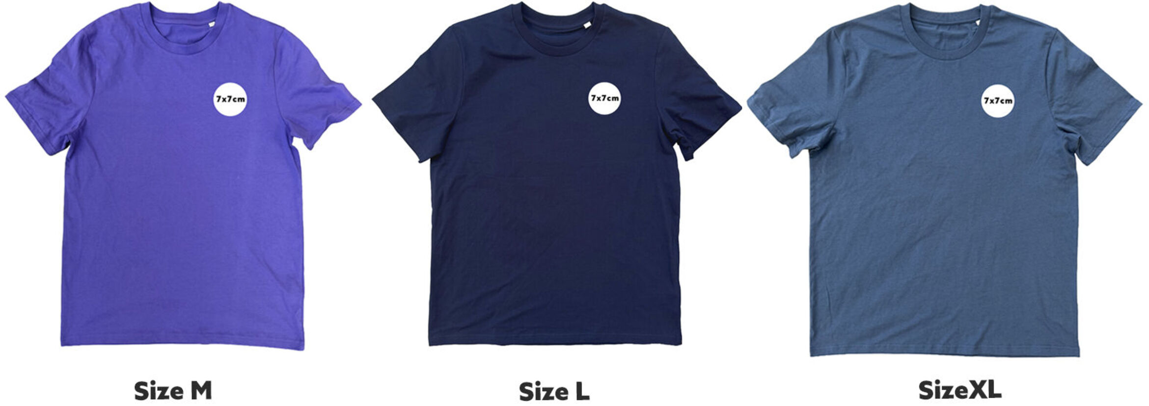 T-shirt print size front left chest